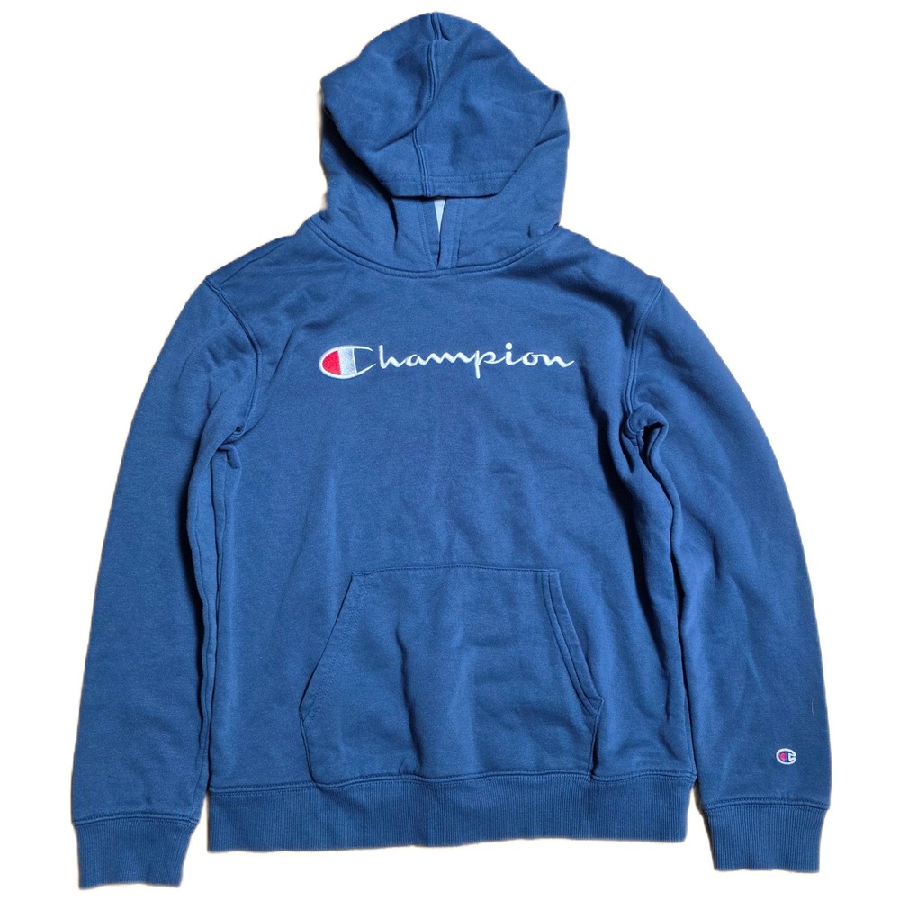 Champion Hoodie Sweatshirt Boy's Size L 14 16 Blue Embroidered Logo Pullover‎